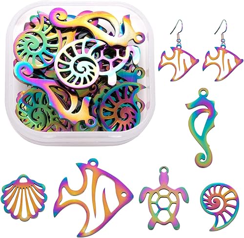 Miniatura 1 de 20 colgantes con temática oceánica de acero inoxidable con diseño de arco iris, dijes multicolor para hacer joyas, collares, aretes, pulseras