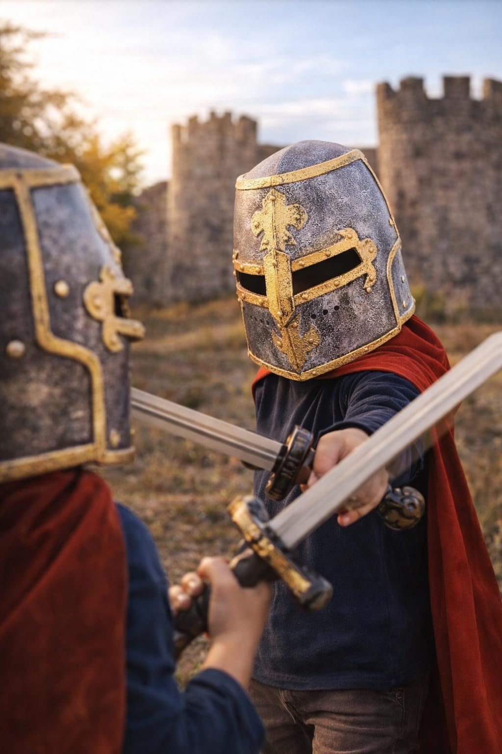 Casque de chevalier pour enfant avec visière - Casque de déguisement médiéval - Accessoires de jeu de rôle pour chevalier et château - Plastique - Taille : environ 57 cm