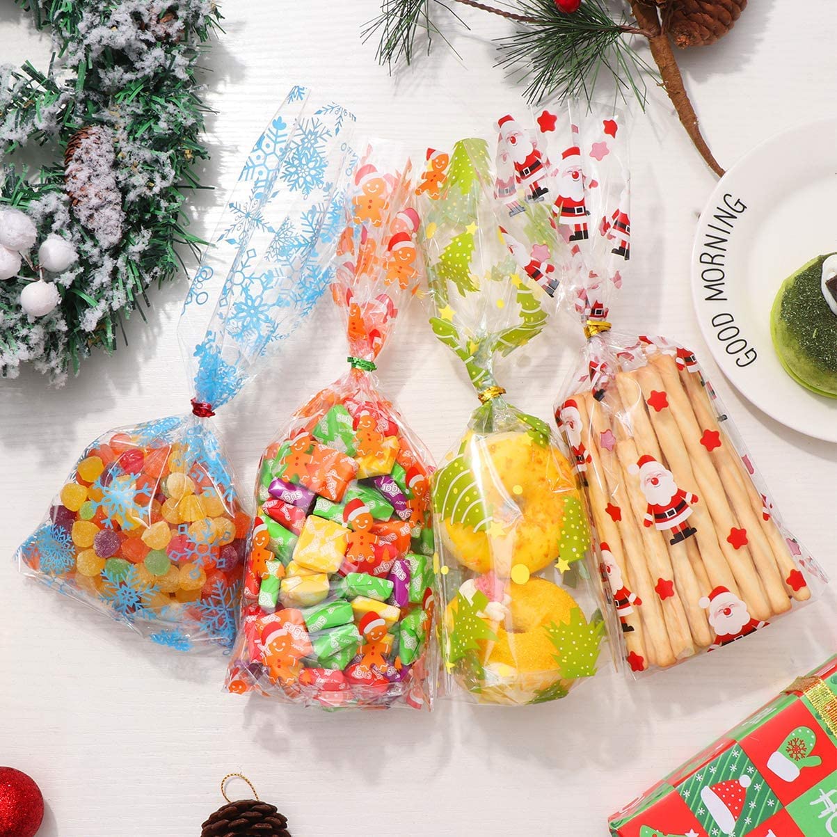 50 pezzi Sacchetti regalo di cellophane natalizi, sacchetti per dolci