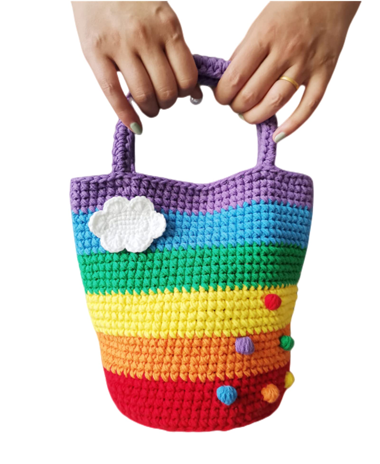 Handmade Rainbow Bags for Women,handmade Gifts Straw Bag Wool Knitted Rainbow Backpack Tote Bag Handwoven Shoulder Bag Handbag