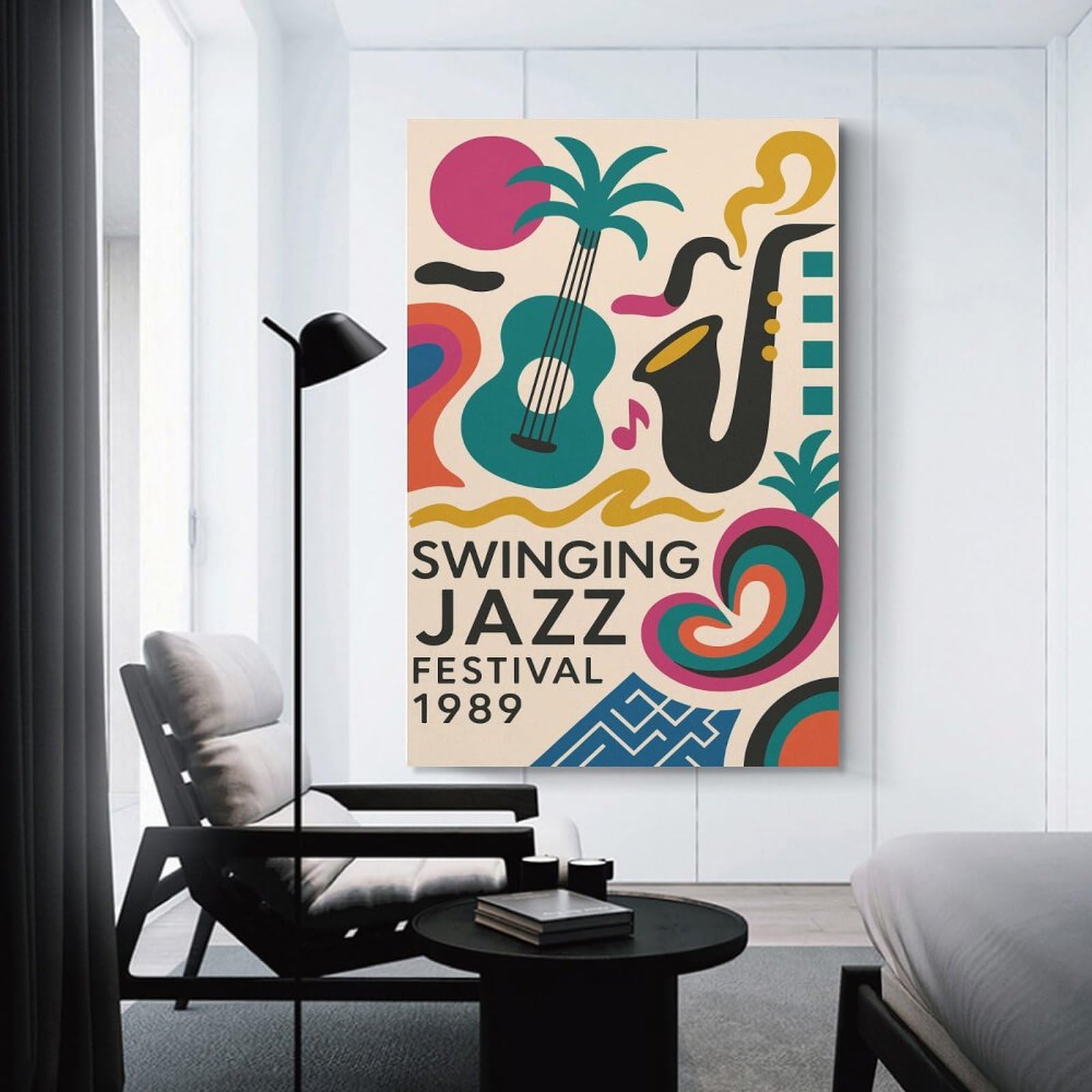 Junmoney Canvas Wall Decor Swinging Jazz Festival 1989, 08x12inch(20x30cm), for Flats, Guest Rooms Or Compact Rooms, A Simple Refresh for Blank Walls