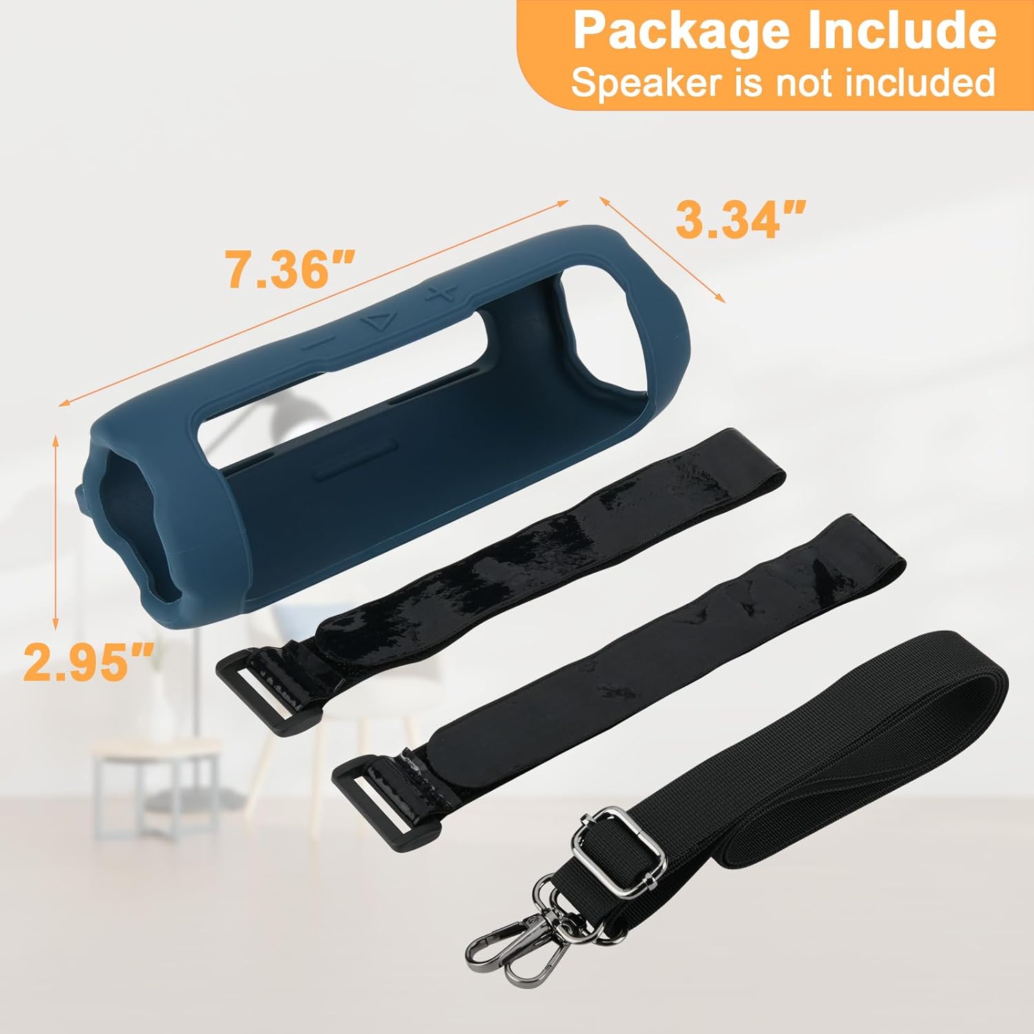 TXEsign Silicone Case Compatible with JBL Flip 7 Speaker, Shockproof Protective Cover Soft Skin Silicone Cover with Shoulder Strap and Hook and Loop Straps for Bike Golf Cart Rail Mounting (Dark Blue) - Image 2