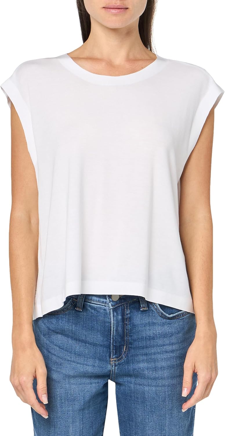 Norma Kamali Sleeveless Boyfriend Cropped Crewneck Top