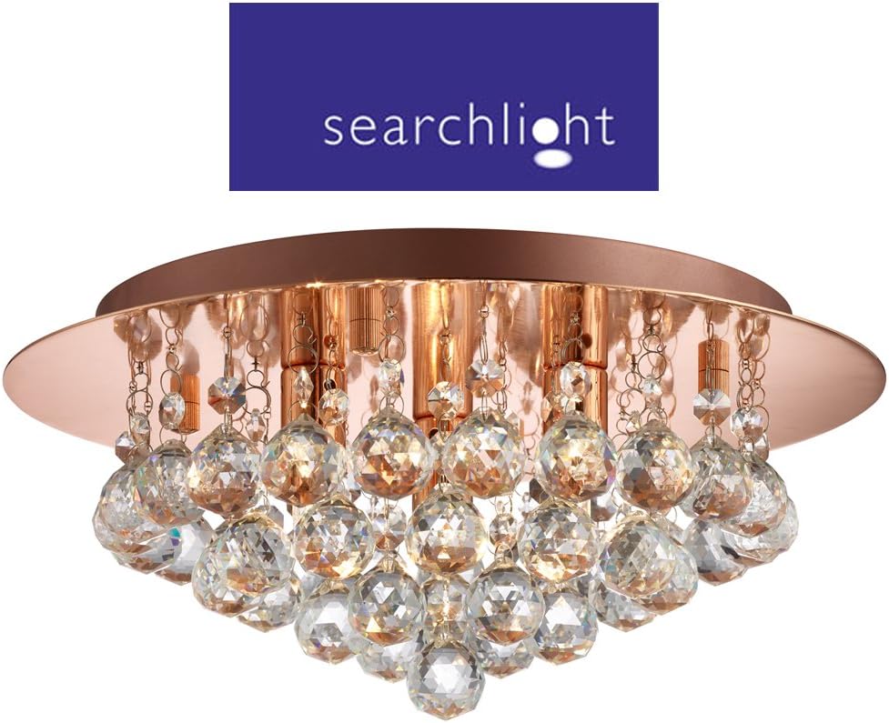 SEARCHLIGHT EXCLUSIVE MODERN HALOGEN HANNA - POLISHED COPPER FINISH - 5 LIGHT 5 X 33 WATT G9 LAMPS INCLUDED - CIRCULAR COPPER PLATE WITH CRYSTAL DROPS - FANTASTIC CEILING LIGHT - DIMMABLE
