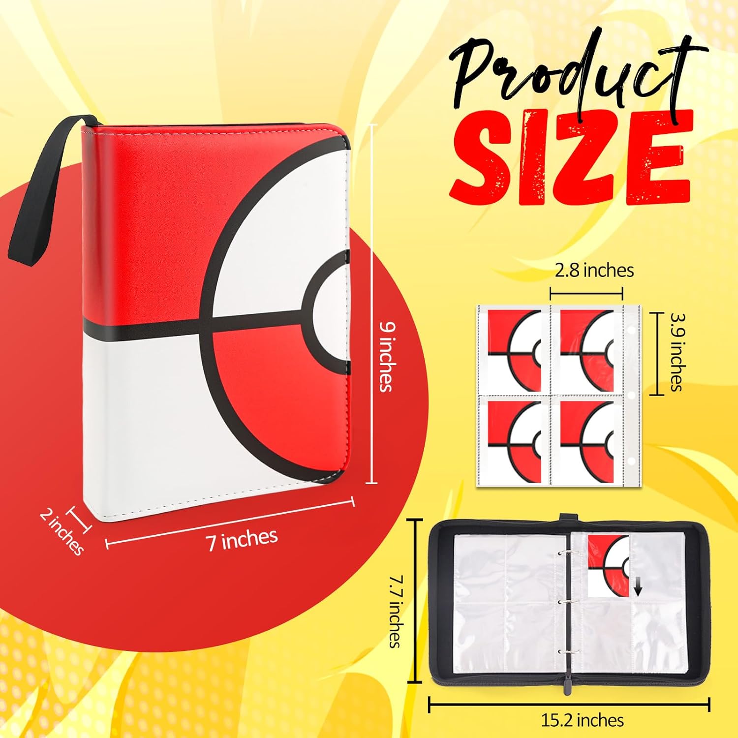 Card Binder 4 Pocket, Trading Card Holder Fits 400 Cards with 50 Removable Sleeves, Large Capacity & Waterproof Zipper Album Holder for Trading Card Collector, Portable Collection Card Album for Cards