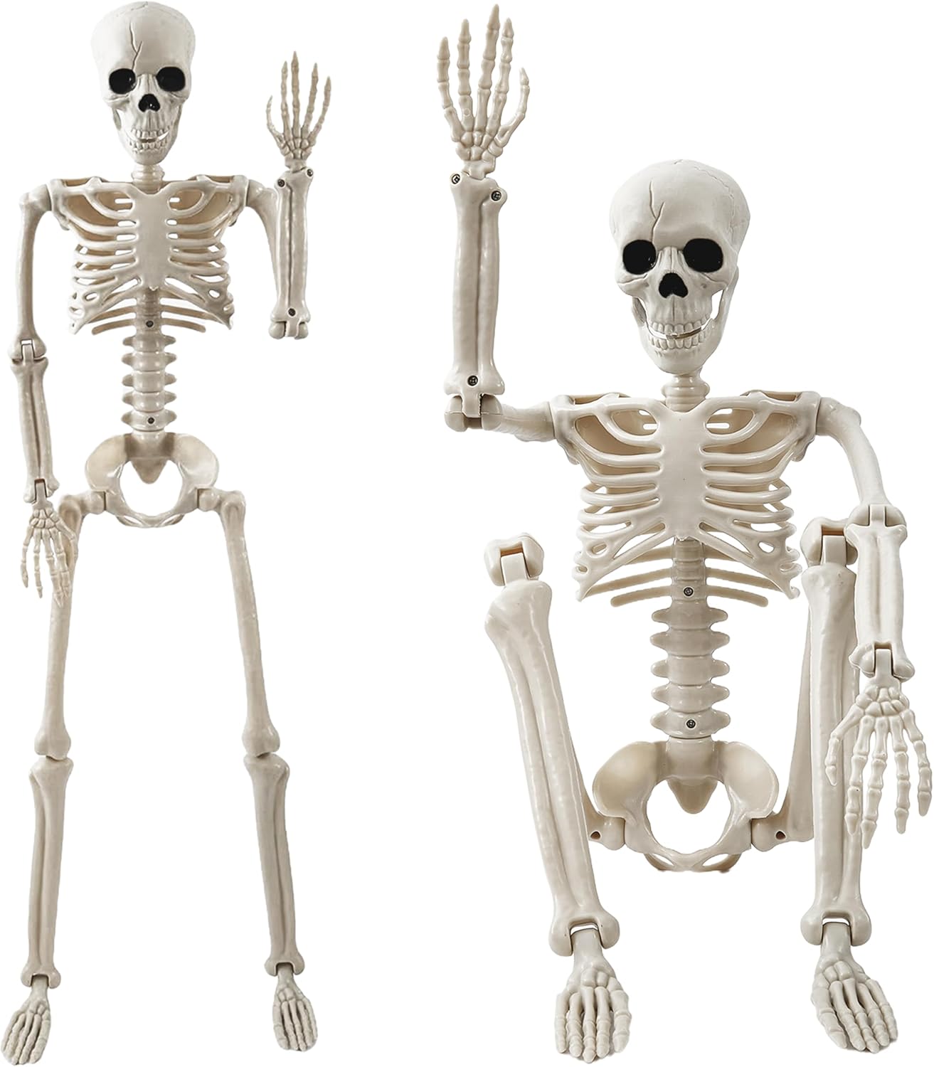 Halloween Decorations Outdoor, 2 Pack 36" Life Size Posable Human Skeleton Decor - Indoor Halloween Decor for Graveyard, Haunted House, Yard, Patio, Lawn, Garden & Spooky Party Props