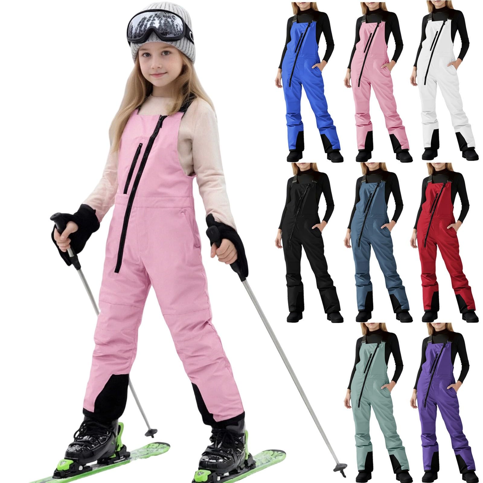 Pantaloni da neve per bambini, impermeabili, con elementi riflettenti, con cerniera, con tasche, traspiranti, termici, caldi, invernali, per attività all'aria aperta