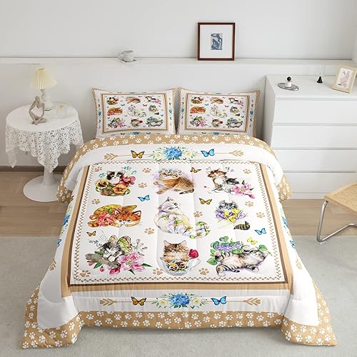 Juego de edredón para niños y niñas, tamaño individual, estampado de patas de animales de dibujos animados, decoración de habitación de niños y