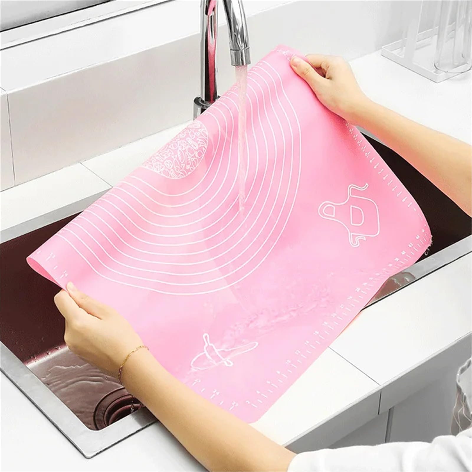 Silikonmatte for Teig, Gebäck und Gebäckzubehör, Backzubehör, Muster, Nudelholz, Kochutensilien, Grillkuchen, antihaftbeschichtet Für Teig(Pink 70cm)