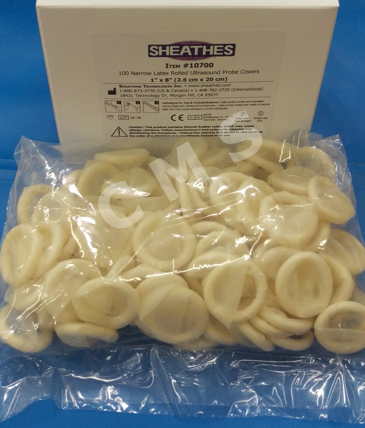 10700 Latex Ultrasound Probe Covers Improved Narrow 1"Dx8"L Non-Sterile 100/BX