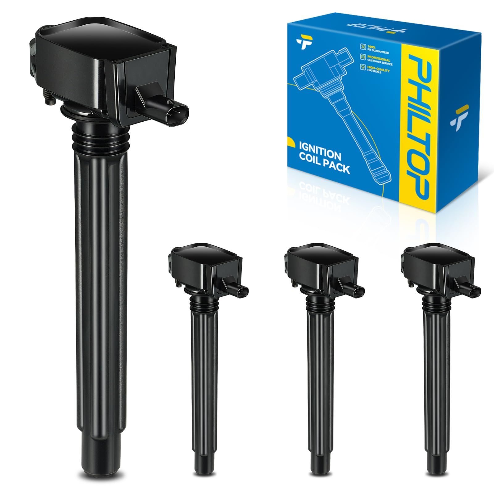 PHILTOP 4-Pack Ignition Coil UF751 Fit for Cherokee Compass Renegade Dart | Jeep Cherokee 2014-2022 2.4L, Compass 2018-2022, Renegade 2015-2021 2.4L, Chrysler 200 2015-2017 2.4L, Dodge Dart, Fiat 500X