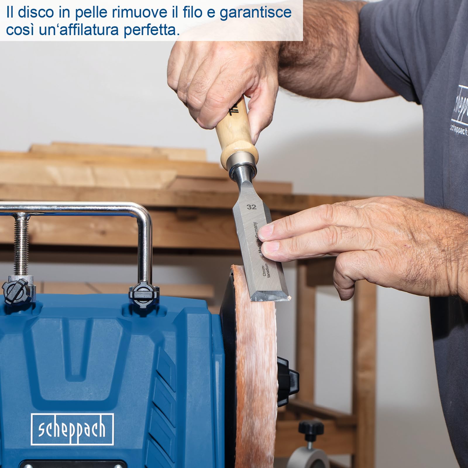 Scheppach sistema di affilatura ad acqua Tiger 7000s (Mola ad acqua con motore a induzione da 200 W, mola in corindone pregiato 250 × 50 mm grana 220 | incl. dispositivo universale)