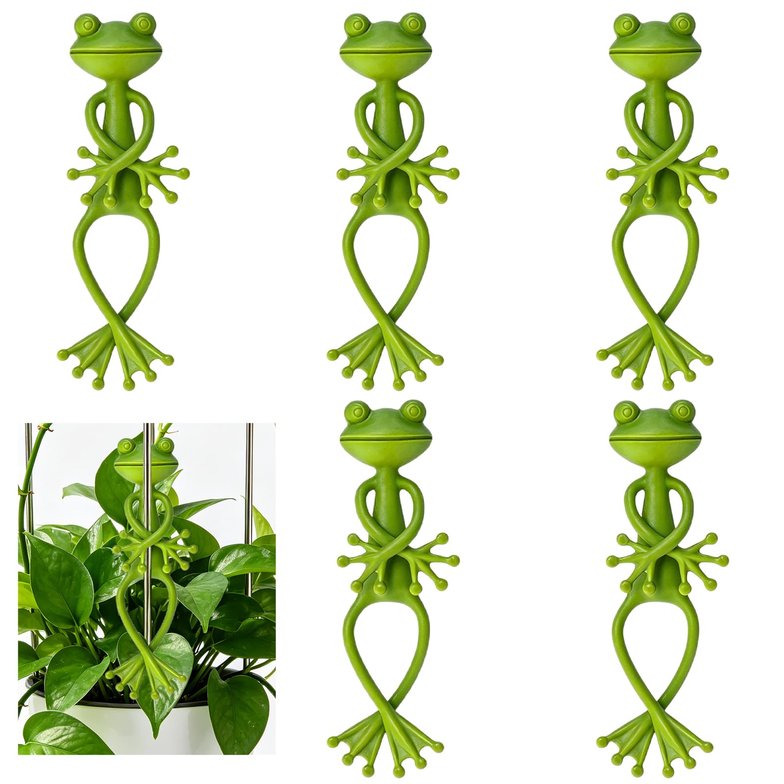 5-Piece Frog Plant Supports, Green Pot Hangers for Climbing Vines and Decor