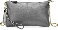 Vista 3 de YALUXE Clutch Wristlet - Cartera de piel auténtica con bloqueo RFID y cadena de hombro