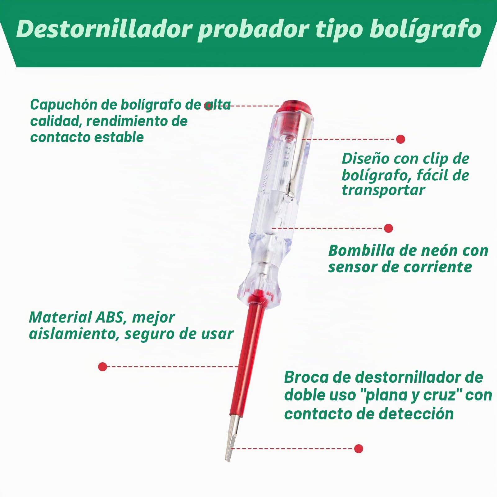 10 Piezas Destornillador Busca Polos, Buscapolos Electricista, Comprobador de fases, Mains Tester No Contacto, 100-500V, Herramientas de Seguridad para Electricistas, Clip de Sujeción Incluido