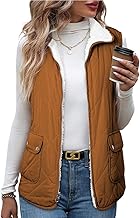 SHEWIN Women Puffer Vest Casual Stand Collar Sleeveless Puffer Jacket Warm Winter Reversible Zip Up Outerwear with Pockets