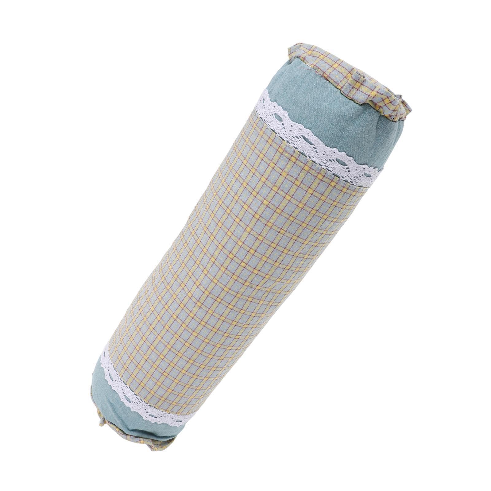 POPETPOP Almohada Ortopédica Cervical de Forma Cilíndrica Relleno de Cáscara de Alforfón y Funda de Tela a Cuadros Transpirable para Dormir y Yoga
