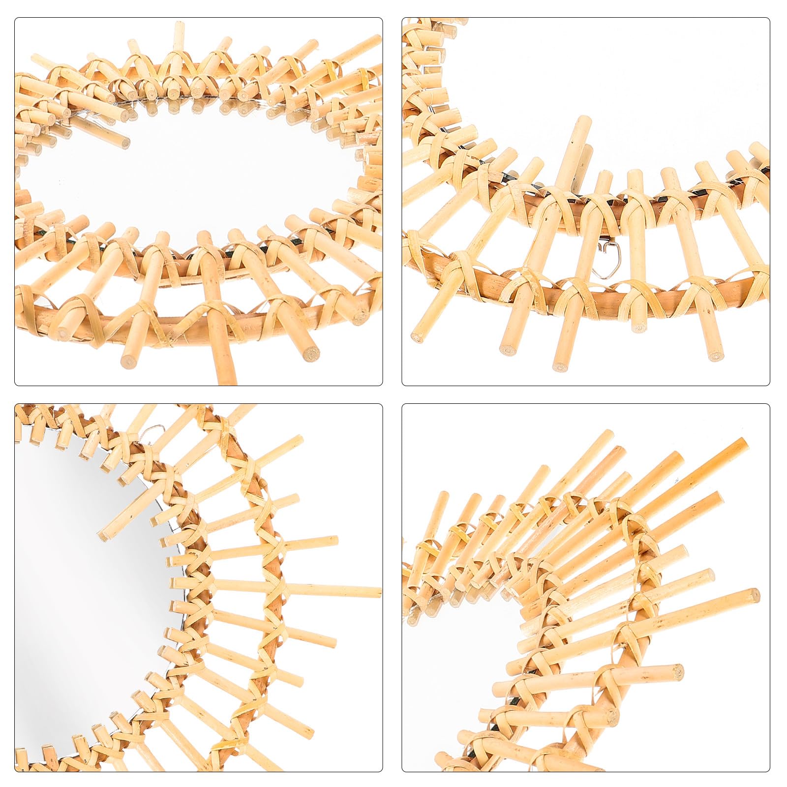 Runder Rattan Wandspiegel mit Holzrahmen Dekorativer Dekorspiegel für Flur und Esszimmer Moderner Goldfarbener Spiegel mit Reflektierender Oberfläche und Charmantem Design