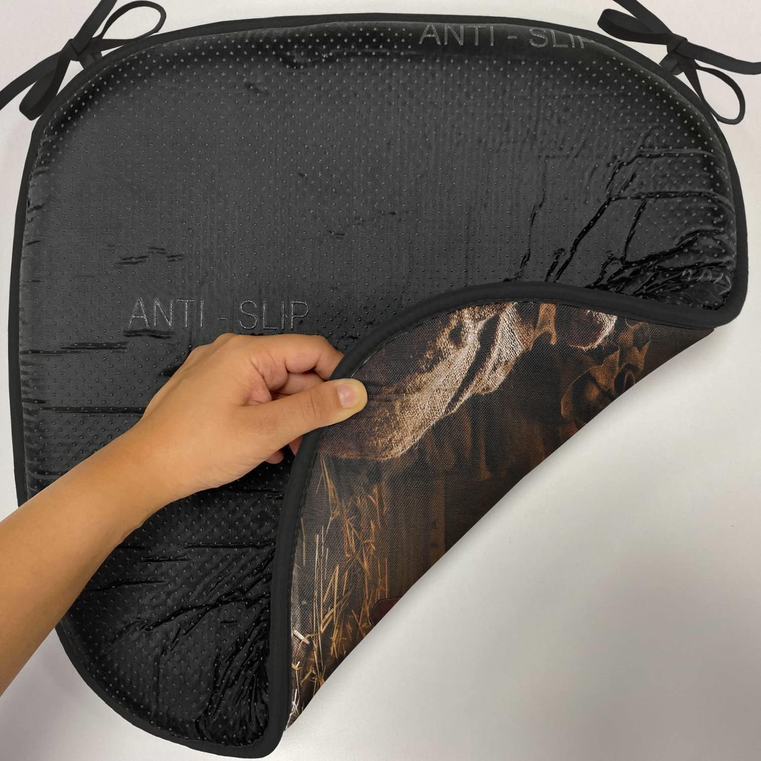 Lunarable Western Chair Cushion Pads Set of 4, American West Traditional Style Rodeo Cowboy Saddle Wood Ranch Barn Image, Anti-Slip Seat Padding for Kitchen & Patio, 16"x16", Dark Brown