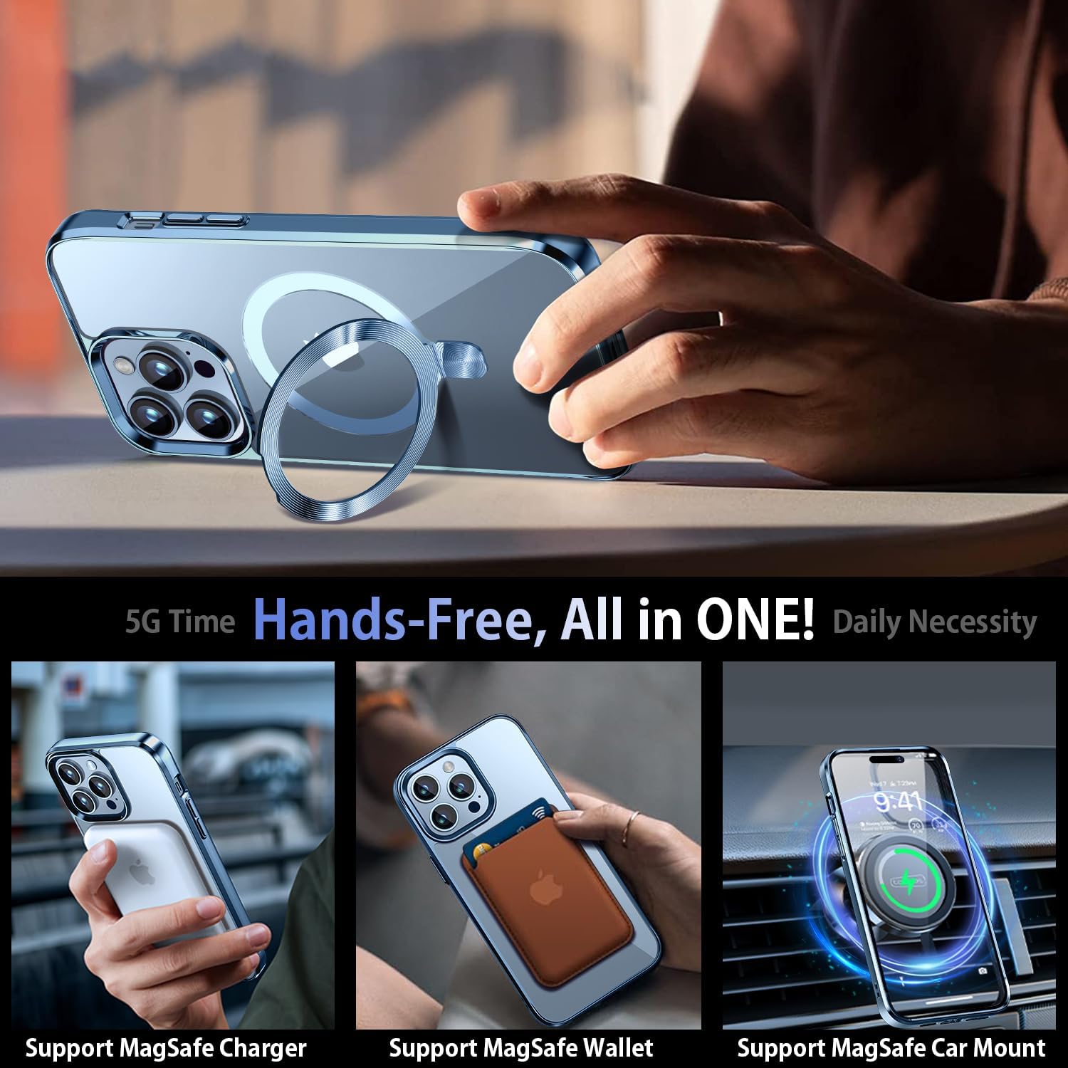 [CD Ring Compatible with MagSafe Invisible Stand]Magnetic for iPhone 13 Pro Max Case, [Electroplated Bumper Non-Yellowing][Look as Bare iPhone]Slim Clear Case with Holder for Women Men Girls - Image 3