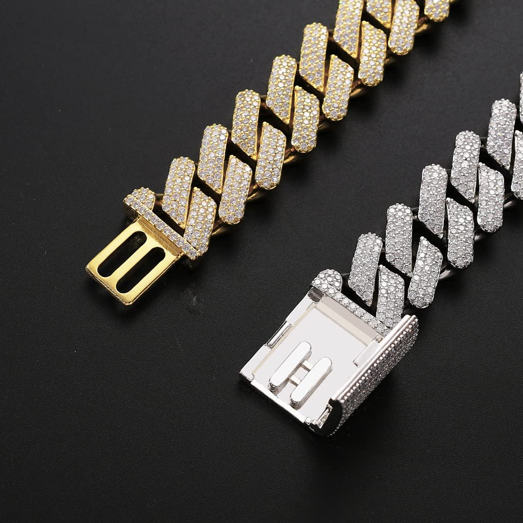 Collar de cadena de eslabones cubanos de 20 mm para hombre, chapado en oro blanco de 14 quilates, cadena brillante de Miami, diamantes de laboratorio, gargantilla de lujo, regalo de joyería