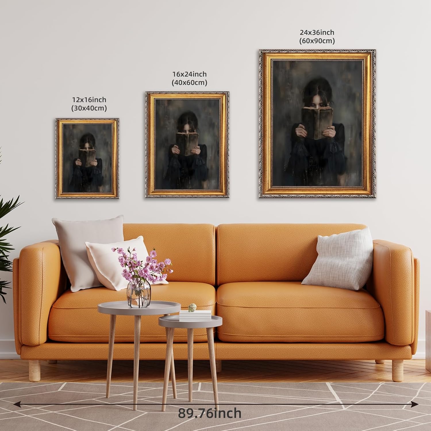 Gold Framed Wall Art Dark Academia Book Read Woman Canvas Print Vintage Classic Portrait Moody Library Aesthetic Painting Antique Gothic Literary Artwork Poster for Study Room Decor 12x16inch