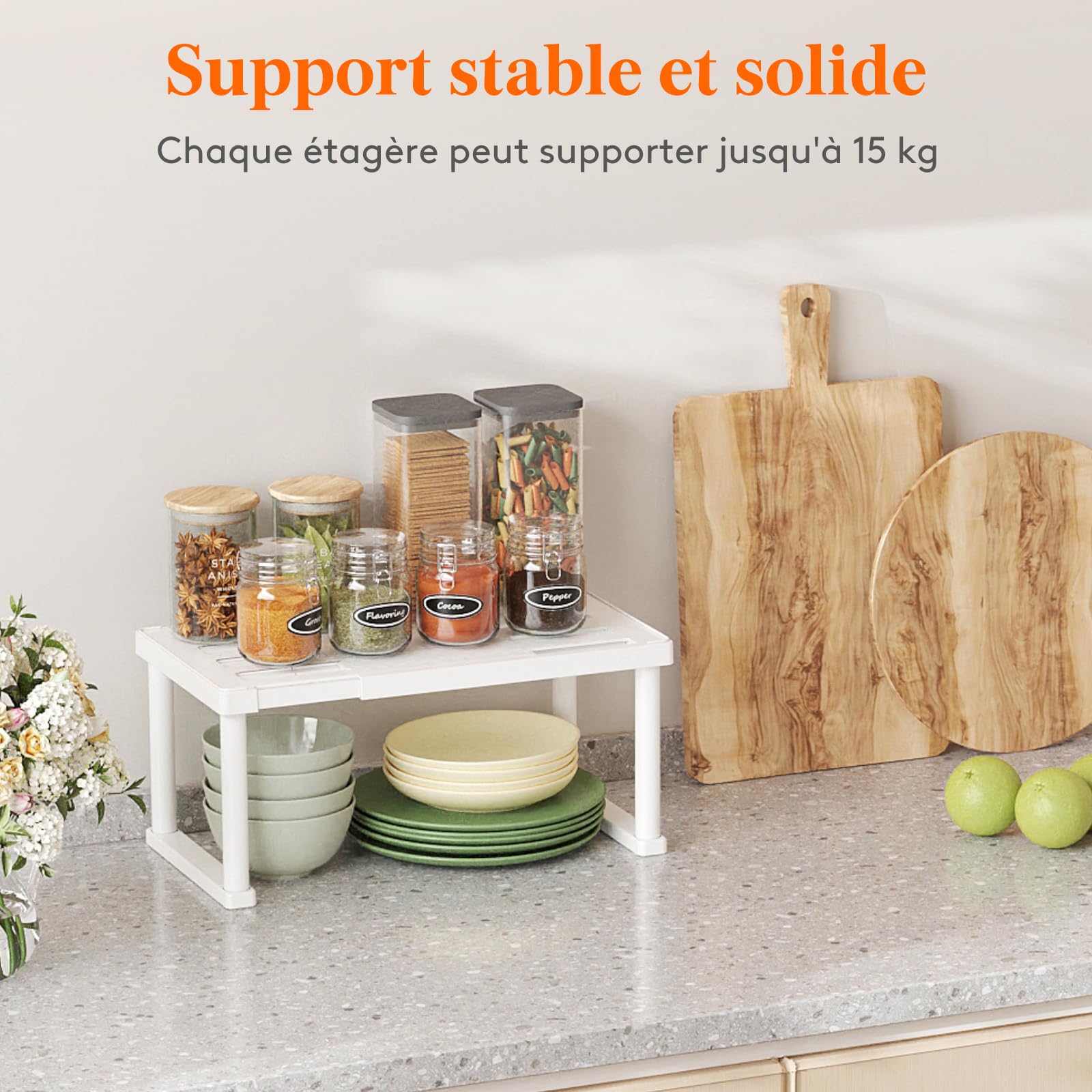Lifewit Kruidenrek uittrekbaar met 2 etages zonder boren, 29 x 15 x 23 cm, draaibaar kruidenrek voor specerijen, medicijnen, cosmetica, kunststof, staand rek voor keuken en badkamer, keukenrek