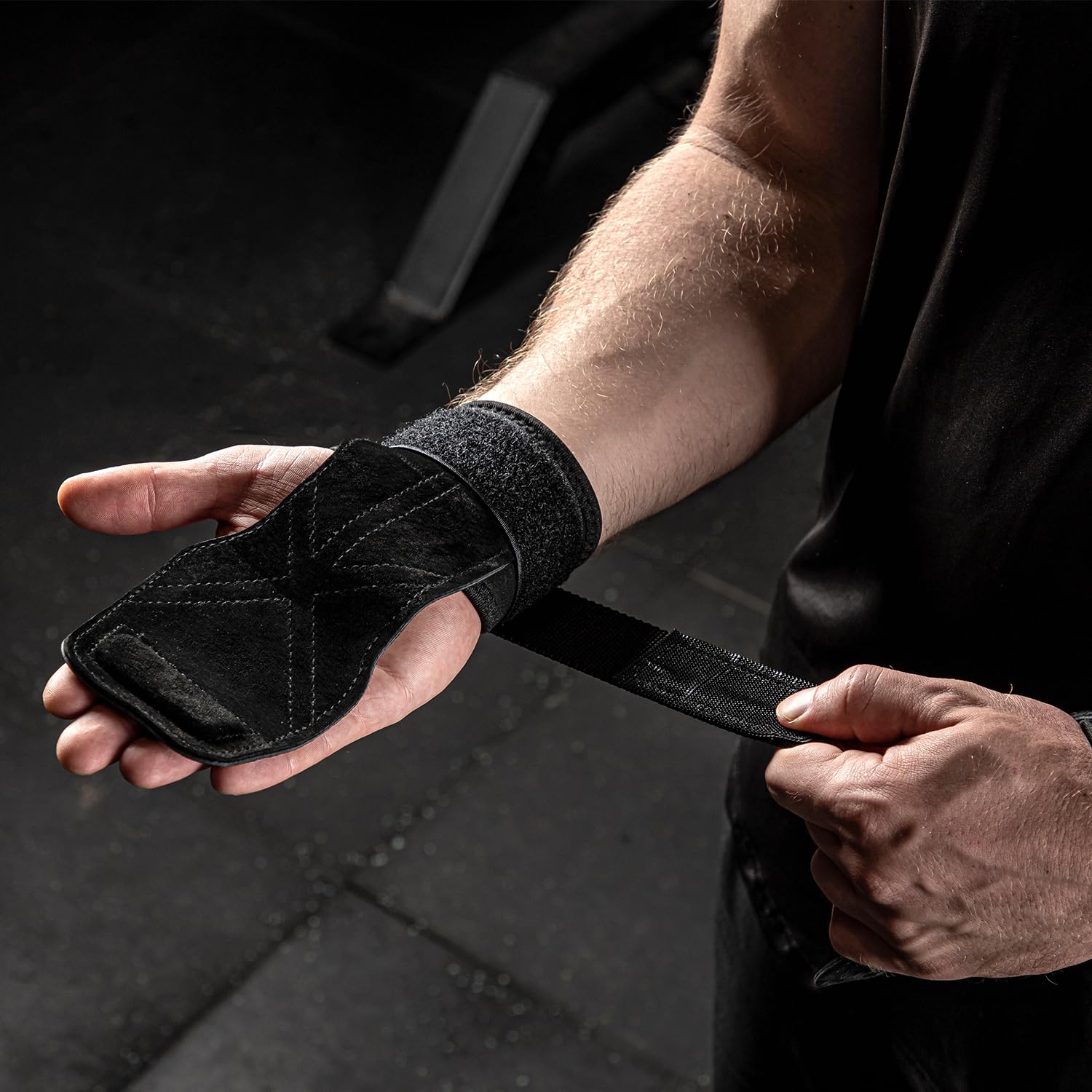 Real Leather Weight Lifting Wrist Straps, Adjustable Wrist Wraps with 2 Sides Anti-Slip Silicone & Cushion Support, Heavy Duty Lifting Gloves for Deadlift, Powerlifting, Shrug