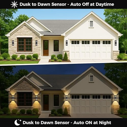 Vista 20 de KIZON Paquete de 2 lámparas de exterior del atardecer al amanecer, modernas lámparas de pared para exteriores negras, accesorios de iluminación