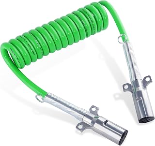 7 Way Coiled Trailer Cord 13.5 FT ABS Heavey Duty Electrical Power Cable Coil Pigtail Power Cord for Semi Trucks Trailers Tractors