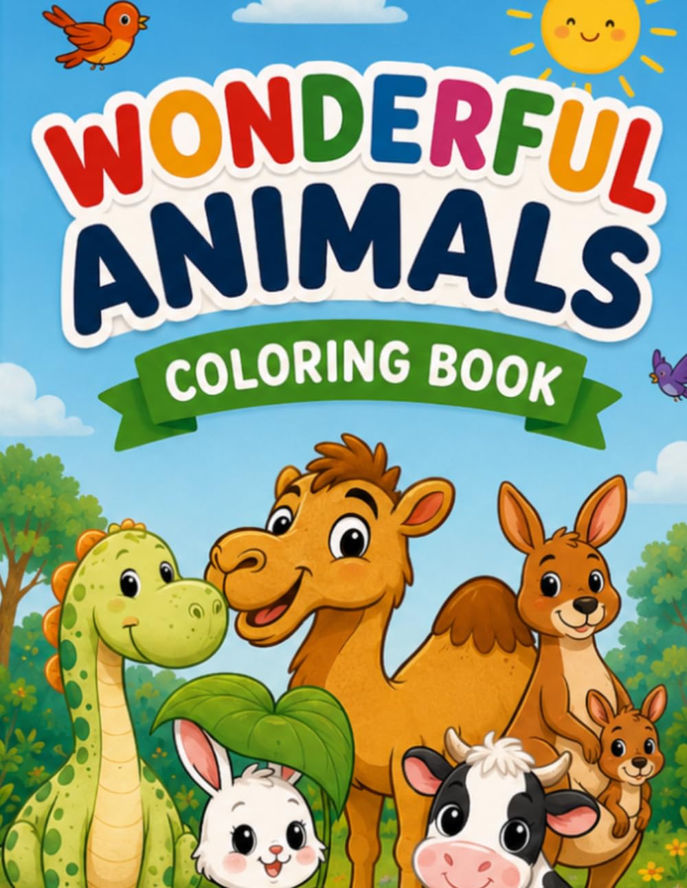 Wonderful Animals Around the World Coloring Book: Cute & Easy Animal Coloring Pages for Kids