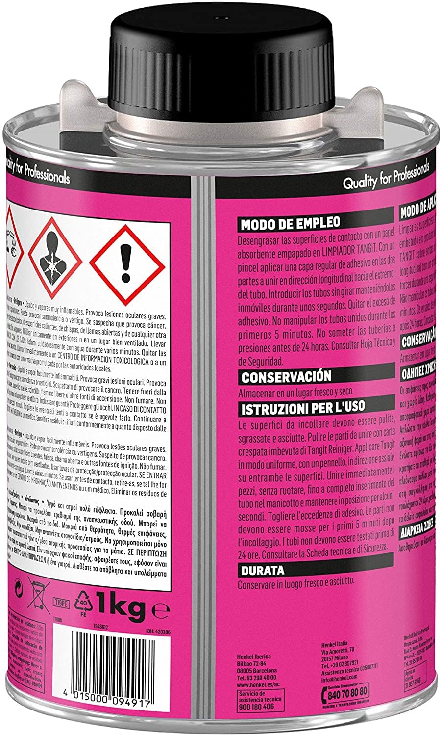TANGIT Colle PVC U Eau Non Potable, colle pour tuyaux en PVC rigide, colle pour raccord de canalisations transportant des fluides gazeux ou liquides-Boite avec pinceau applicateur 1 kg