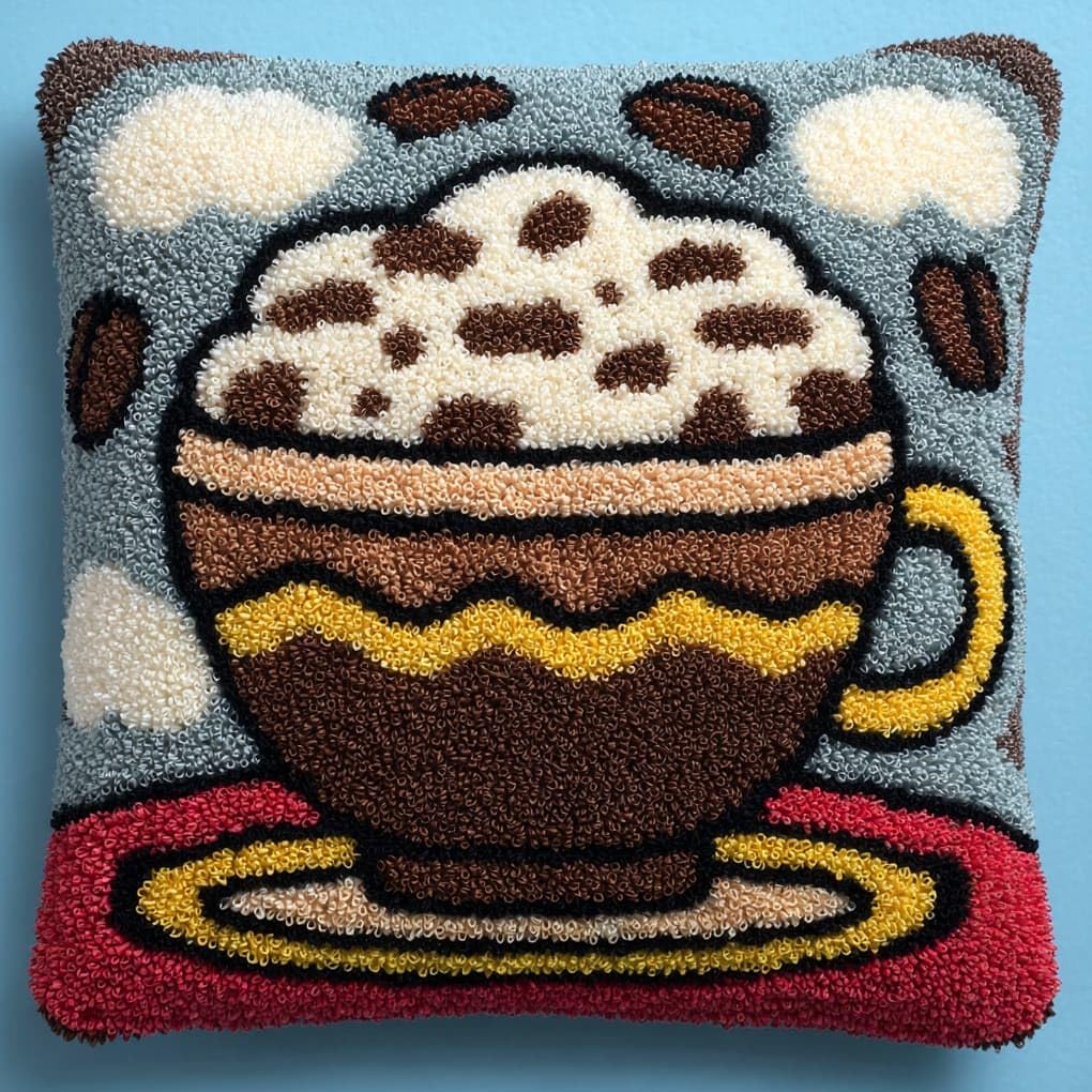 WallustrioaW Latch Hook Pillow Kits Cushion,Cartoon Coffee Cup