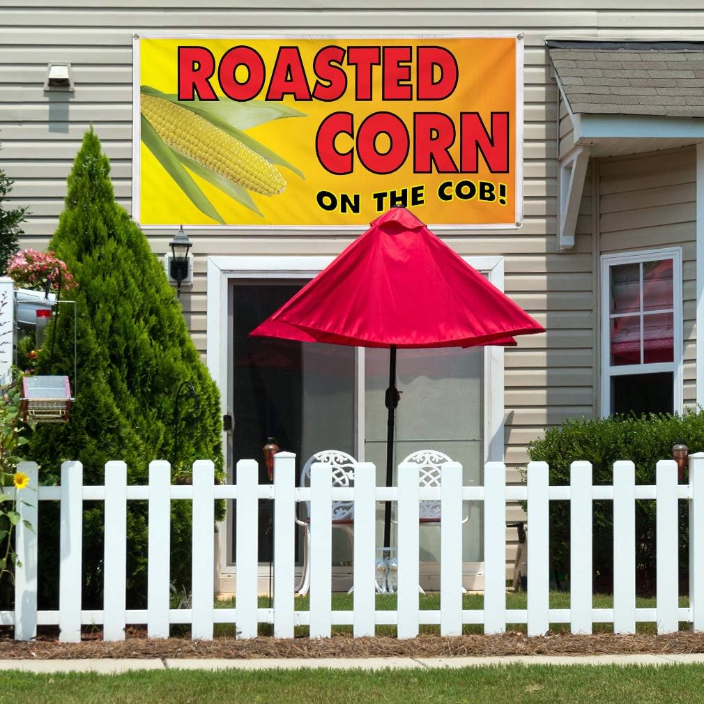 Vinyl Banner Sign Roasted Corn Restaurant Cafe Bar Style U Corns Marketing Advertising - 24inx60in, 4 Grommets, One Banner