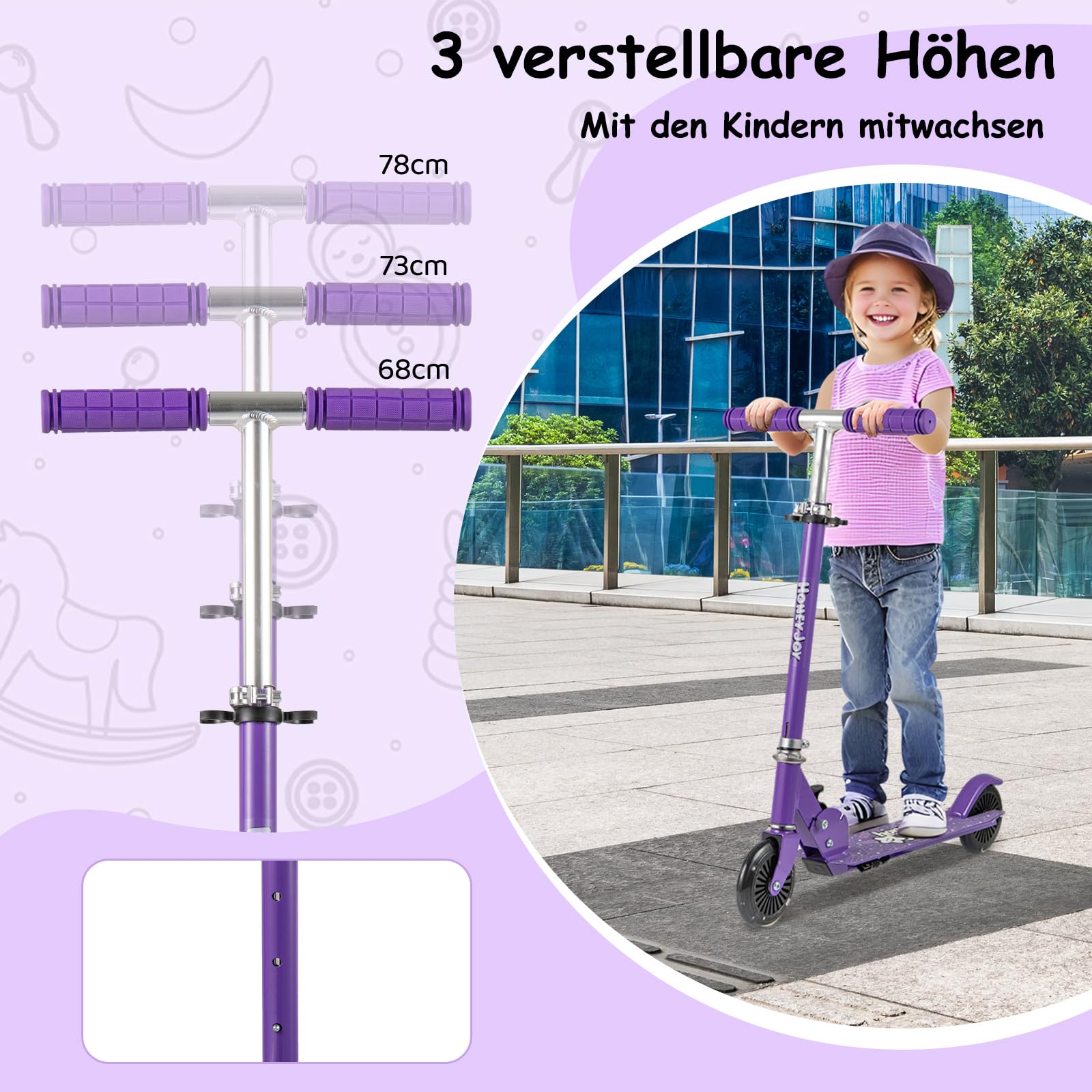 COSTWAY Scooter Kinder Roller, Tretroller mit LED-Räder, Klappbar Lenker, Höhenverstellbar Kinderroller Cityroller Kickscooter für Jungen und Mädchen ab 3 Jahren