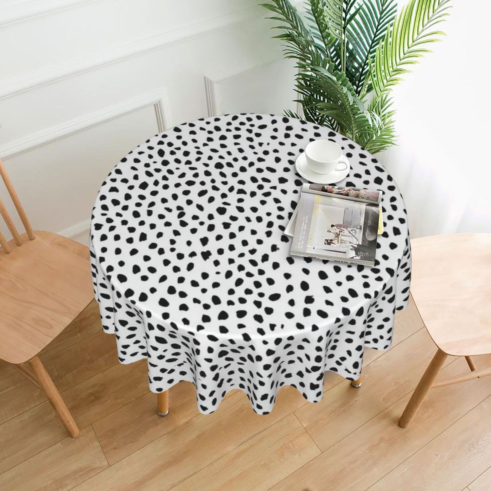 Hjfczh Black Dot Prints Round Table Throw 60 Inch - Waterproof Table Cover - Soft & Wrinkle Resistant Decor Layer For Dinners, Parties & Everyday Use