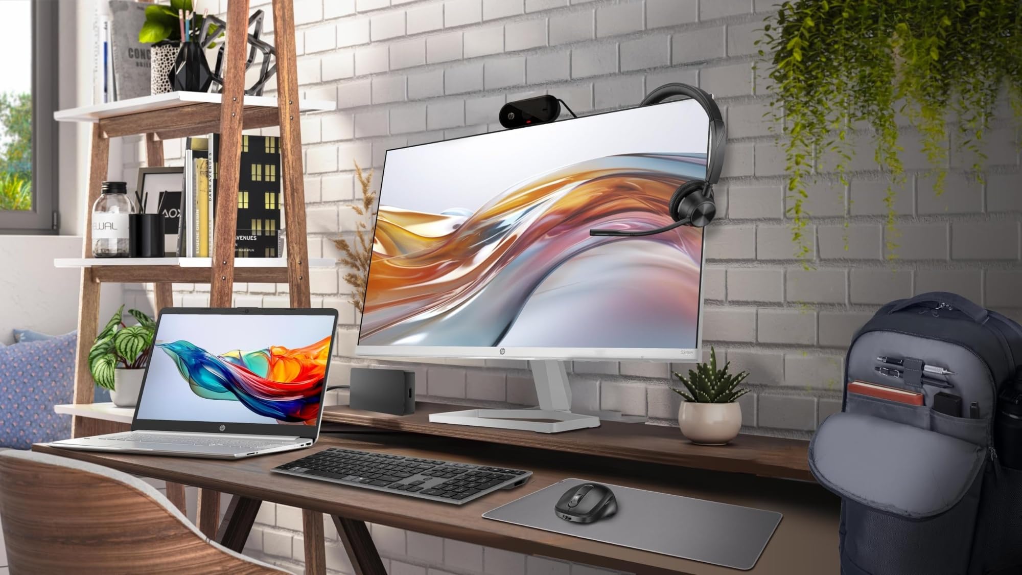 HP 524sw Monitor, Schermo da 23.8" FHD IPS Antiriflesso, Tecnologia Eye Ease, Tempo Risposta 5 ms GtG Overdrive, Risoluzione 1920 x 1080, Software Display Center, HDMI, Bianco