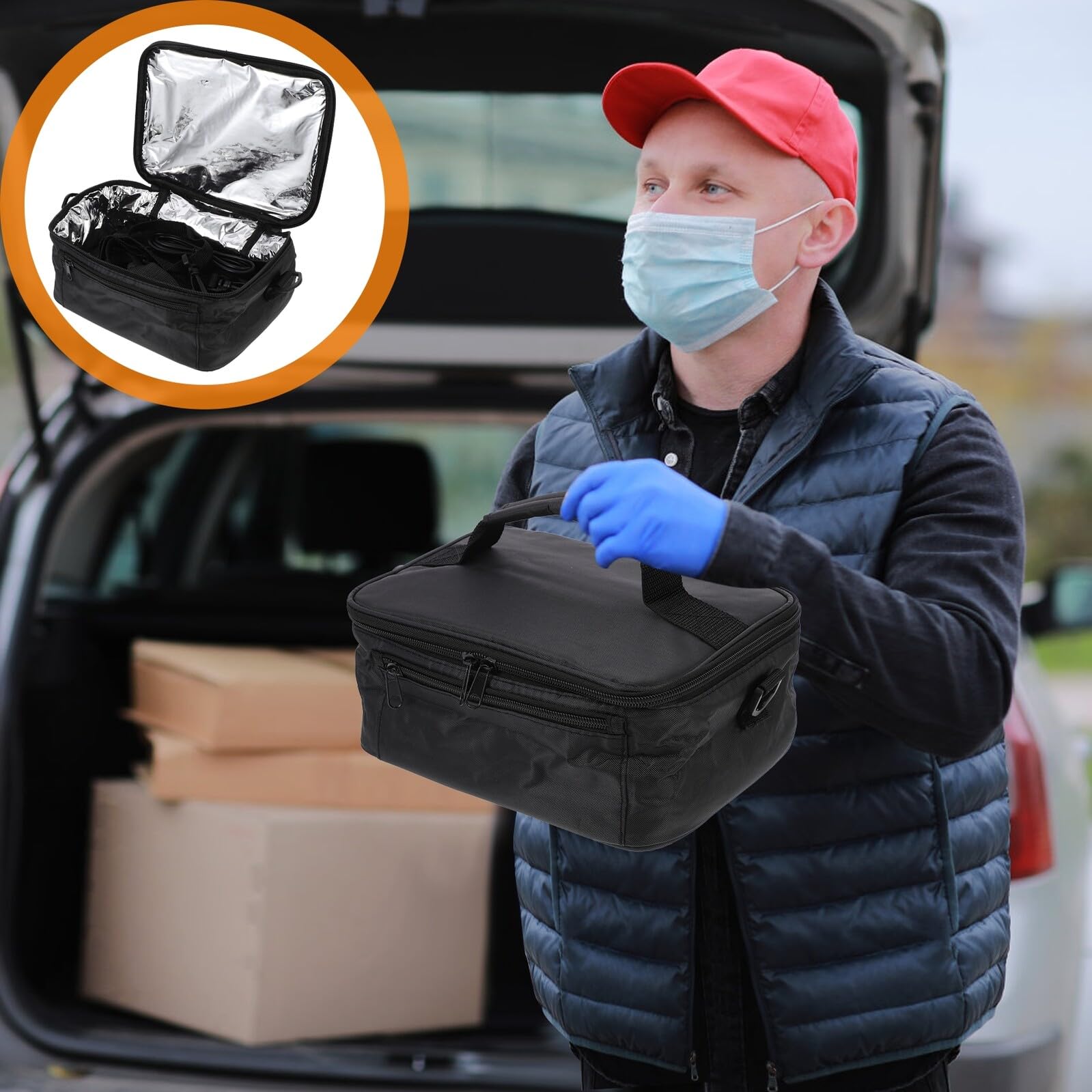 Gadpiparty Bolsa Térmica para Alimentos 12v para Coche, Portátil y Calentadora, Hecha de Tela Oxford y Abs, Adecuado para Oficina y Pesca Nocturna