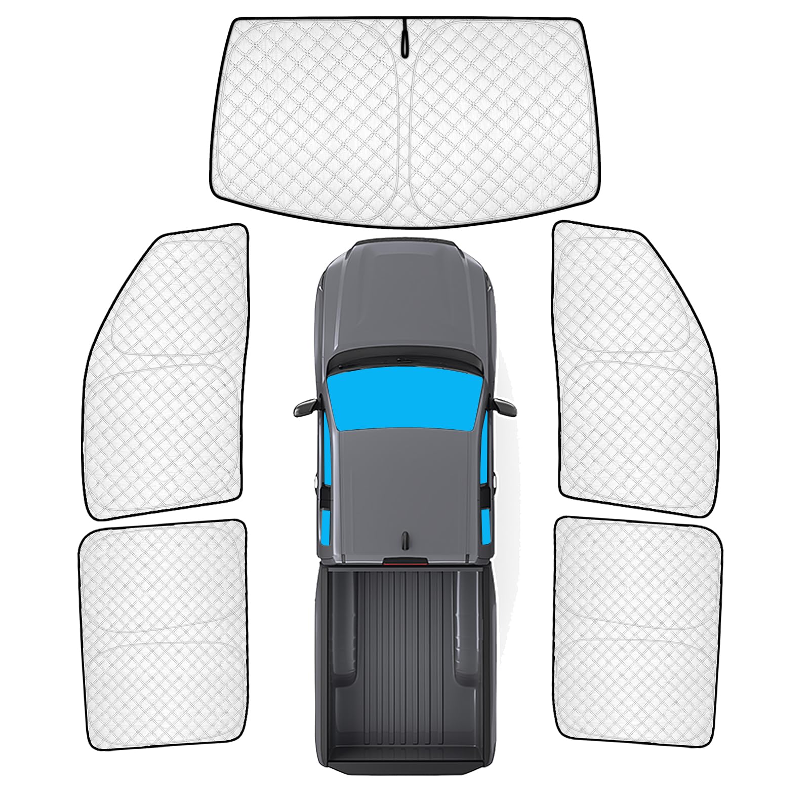 KMF 5pcs Thicken Sun Shades for Nissan Frontier 2022-2025 2026 Accessories, Full Car Window Covers Sunshade for Windshield Side Rear, UV Block and Blackout Privacy for Car Camping Outdoor