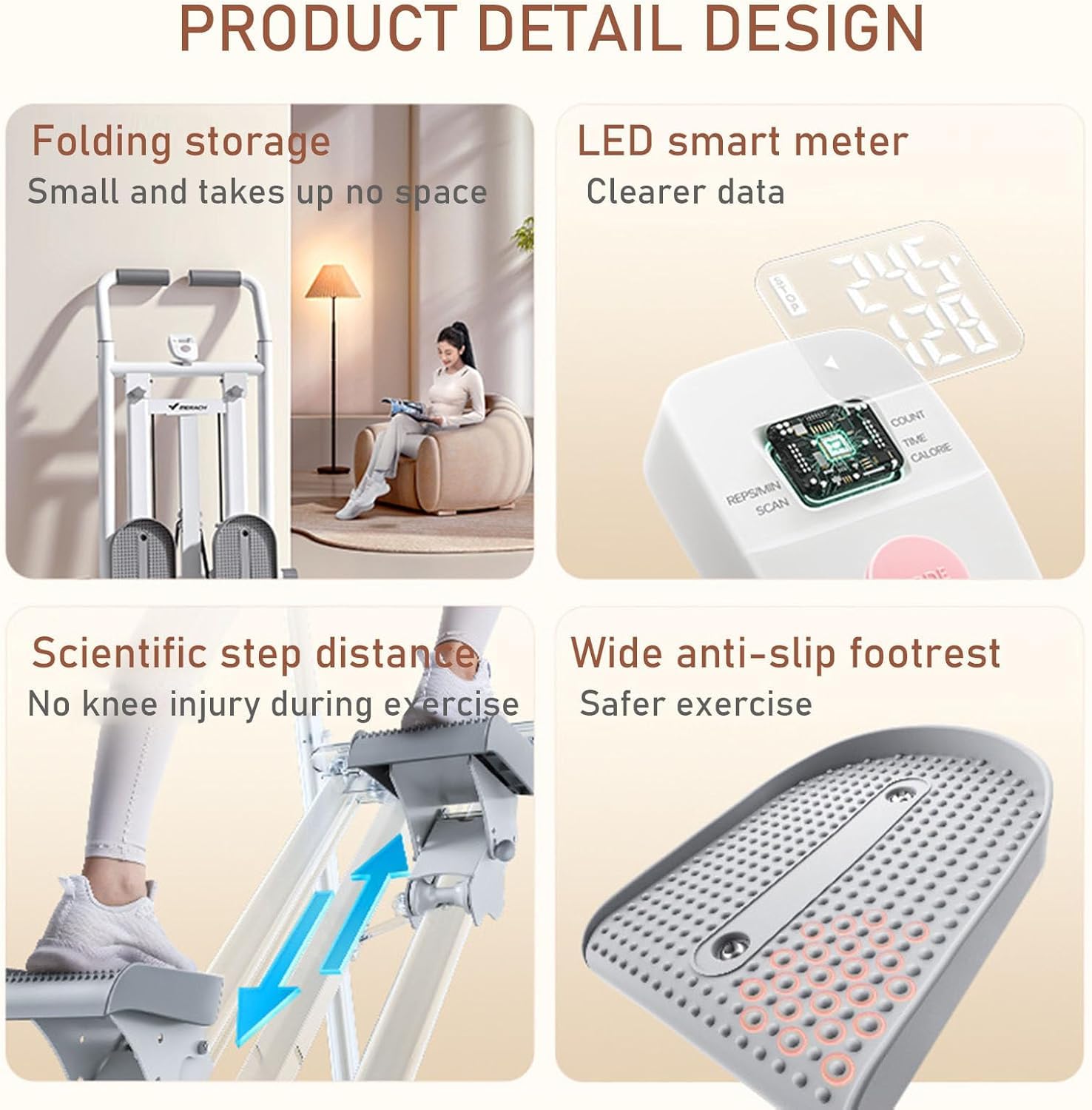Macchina per arrampicata verticale con monitor LED, step pieghevole per fitness domestico per allenamento completo del corpo e allenamento cardio