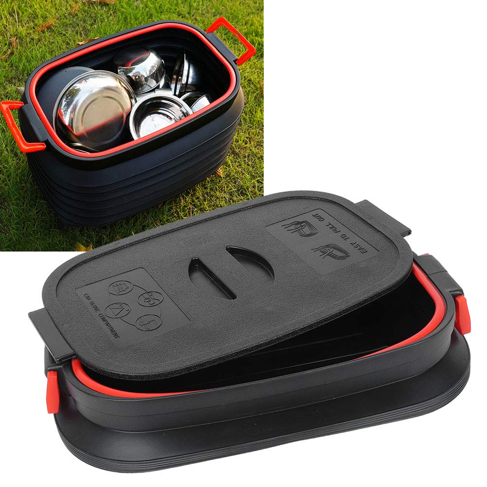 Secchio Telescopico Pieghevole Portatile con Copertura per Campeggio, Picnic, Pesca, Barbecue All'aperto