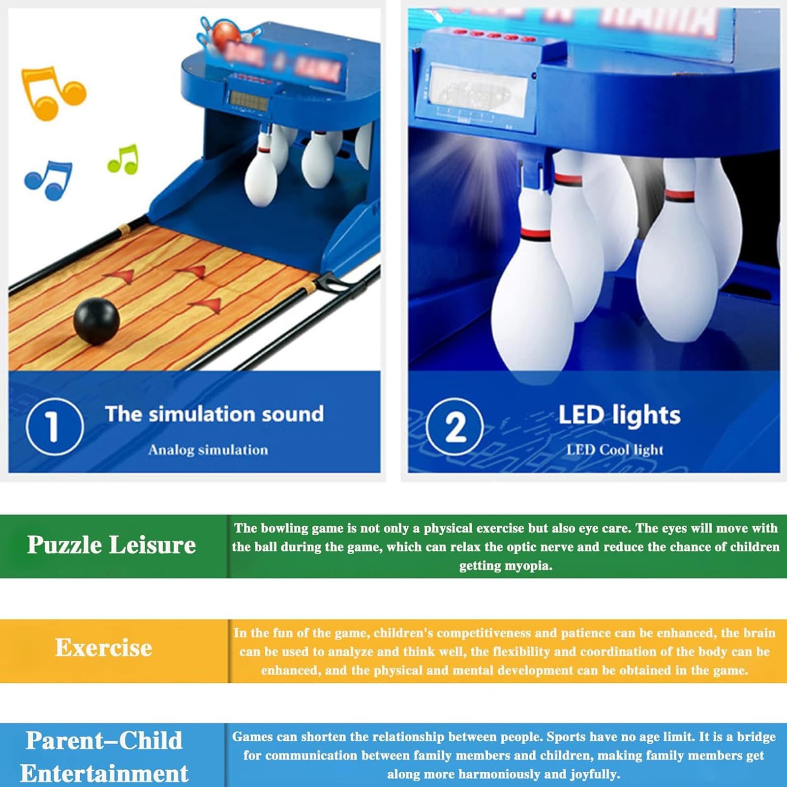 Set di gioco elettronico da bowling per casa, console sportiva indoor con reset automatico, illuminazione ed effetti sonori per bambini e adulti