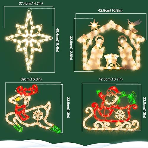 Miniatura 2 de Luces de silueta de ventana de Navidad, paquete de 4 letreros iluminados para decoración de Navidad, juego de luces decorativas de ventana de 16