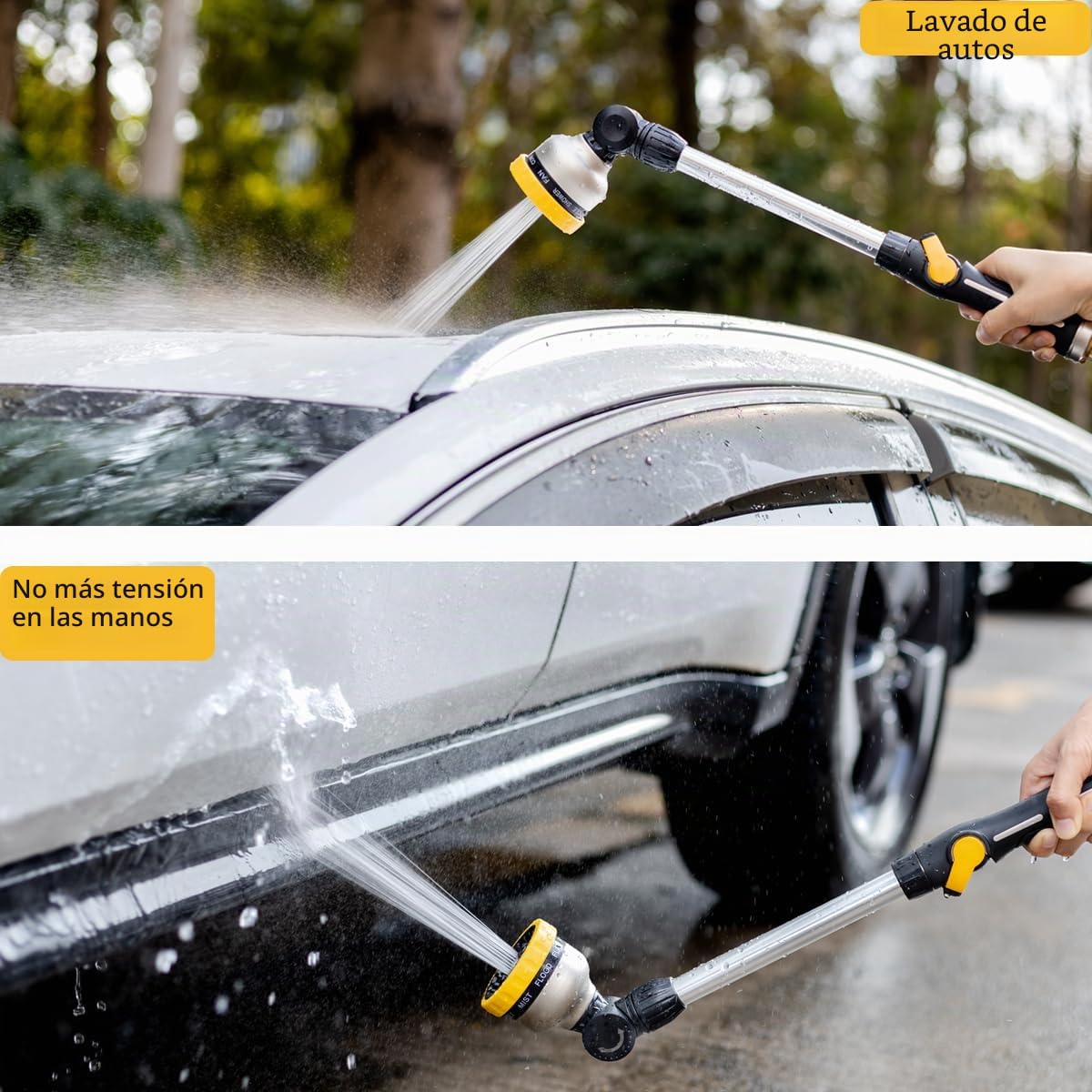 FANHAO Pistola de Riego Metálica, Largo Pistola de Agua para Jardín, 9 Modos Ajustables, Pistola de Manguera con Interruptor de Pulgar para Riego de Césped -Amarillo