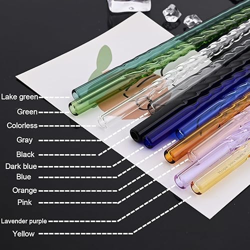 Miniatura 3 de JASHII Pajitas de vidrio en espiral verde lago, 8 popotes de vidrio reutilizables de 7.87 x 0.31 pulgadas con cepillo limpio y bolsa de transporte