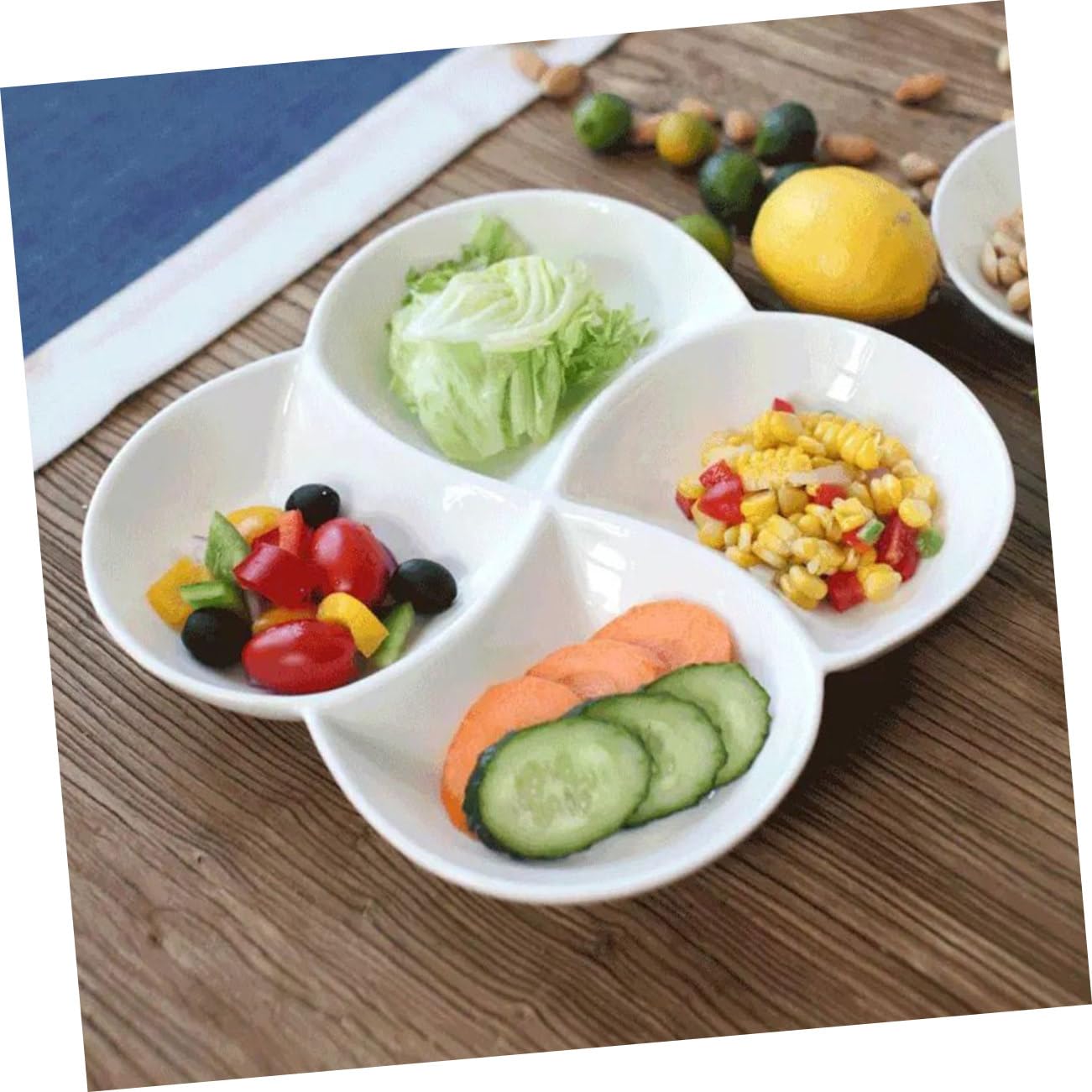 Assiette de Service à 4 Compartiments en Céramique Blanche
