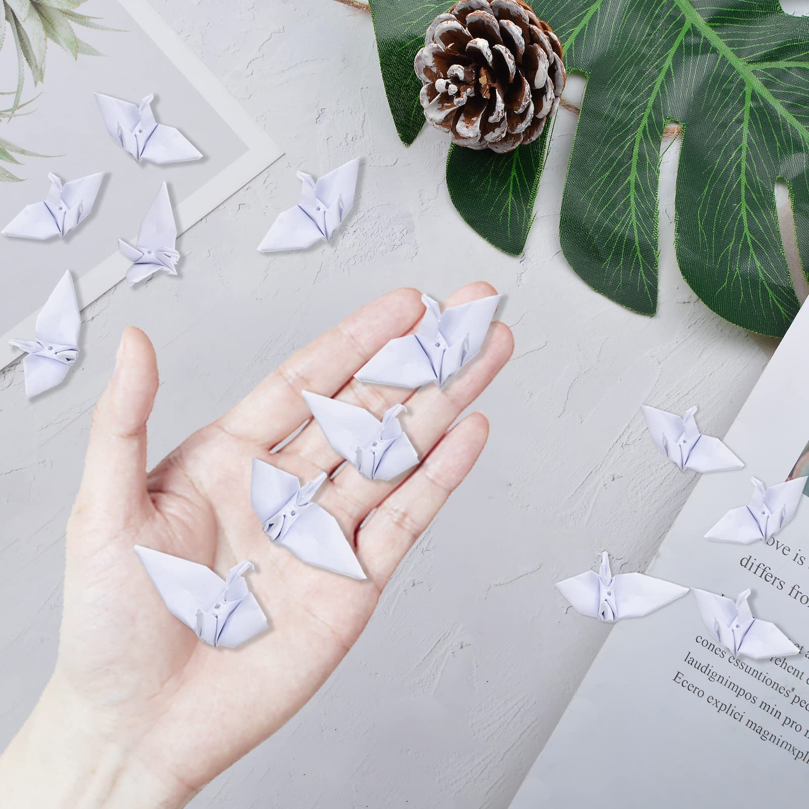 WANDIC Gru di carta origami, 10 corde fatte a mano piegate per origami di carta per origami ghirlanda per feste di nozze sfondo decorazione della casa, bianco, 100 pezzi