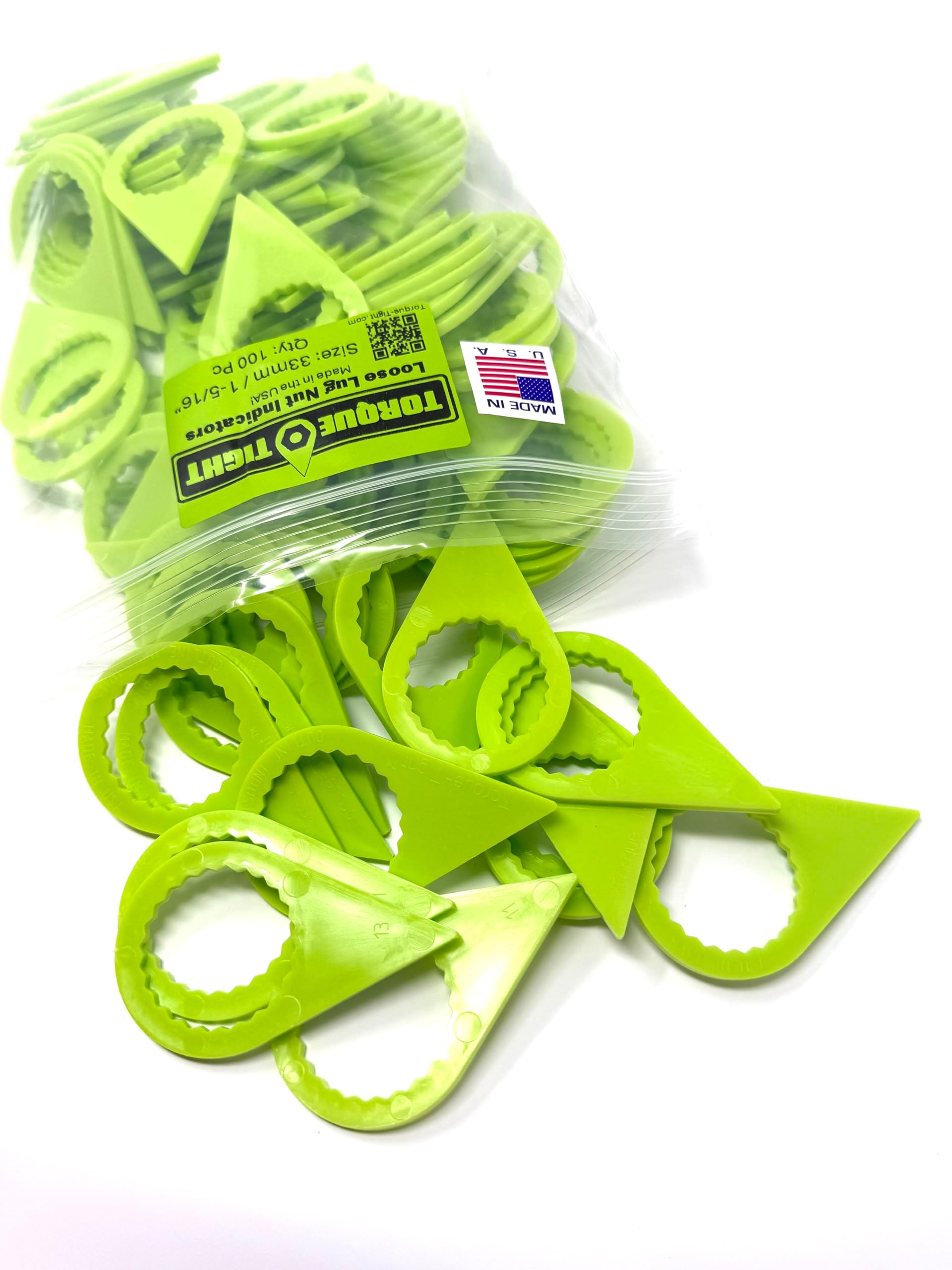 33mm Loose Lug Nut Indicators, Green, 100-Pack, Made in USA