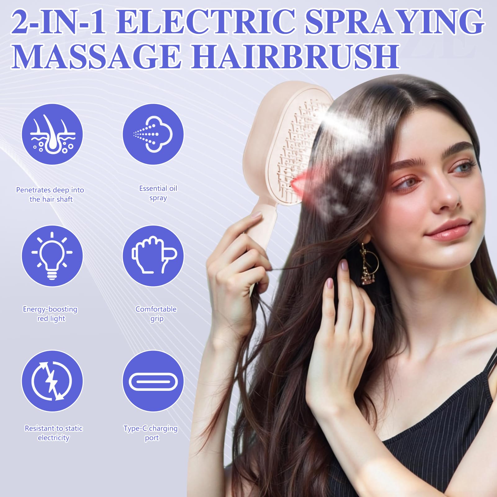3 in 1 Elektrischer Sprüh-Luftkissen-Massagekamm, Entwirrungs Haarbürste mit ätherische Öle & Sprühen Box, Kopfmassagegerät Elektrisch, Kopfhaut Massagebürste, Glatter Haarkamm Antistatisch (Lila)