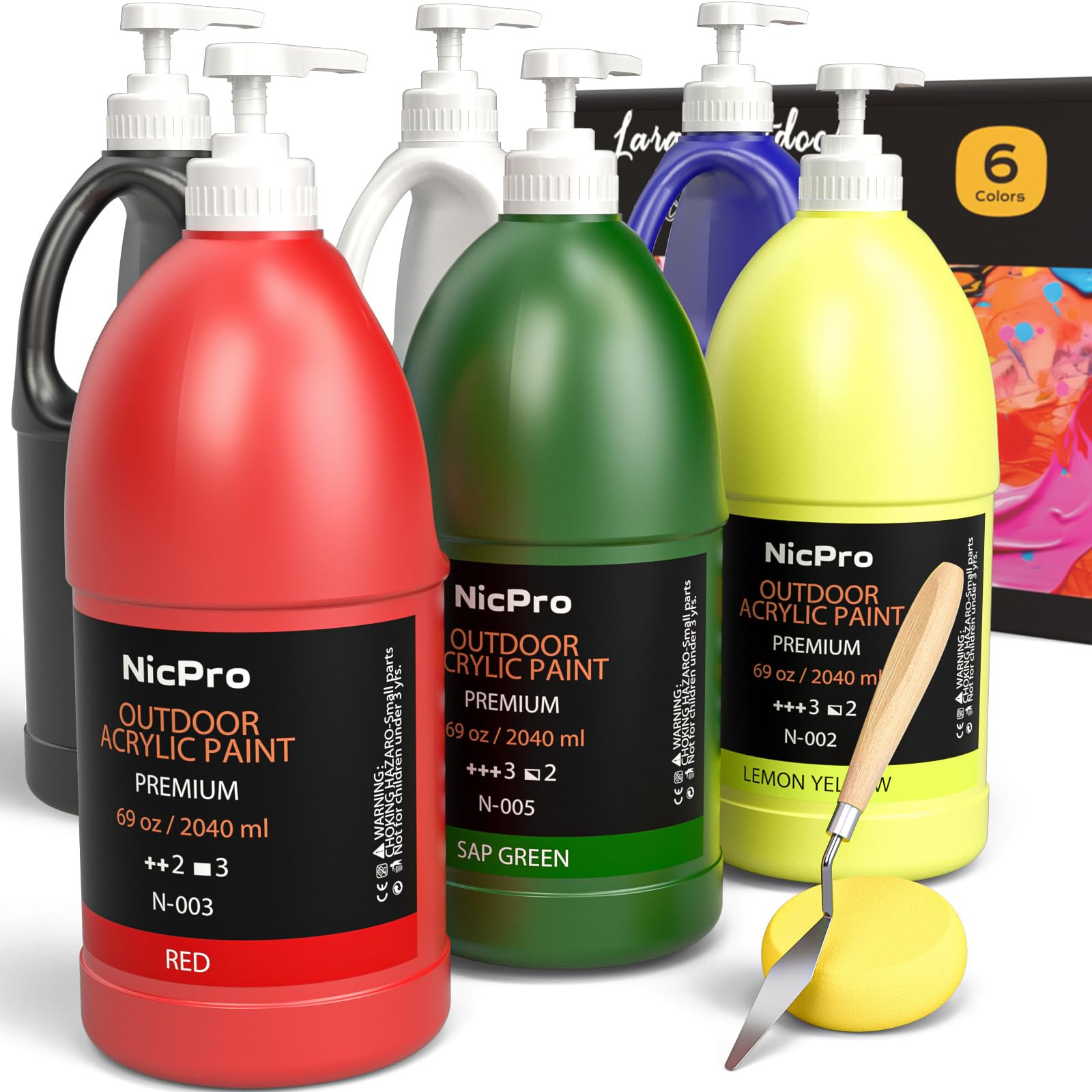 Nicpro 6 Colors Outdoor Acrylic Paint Set